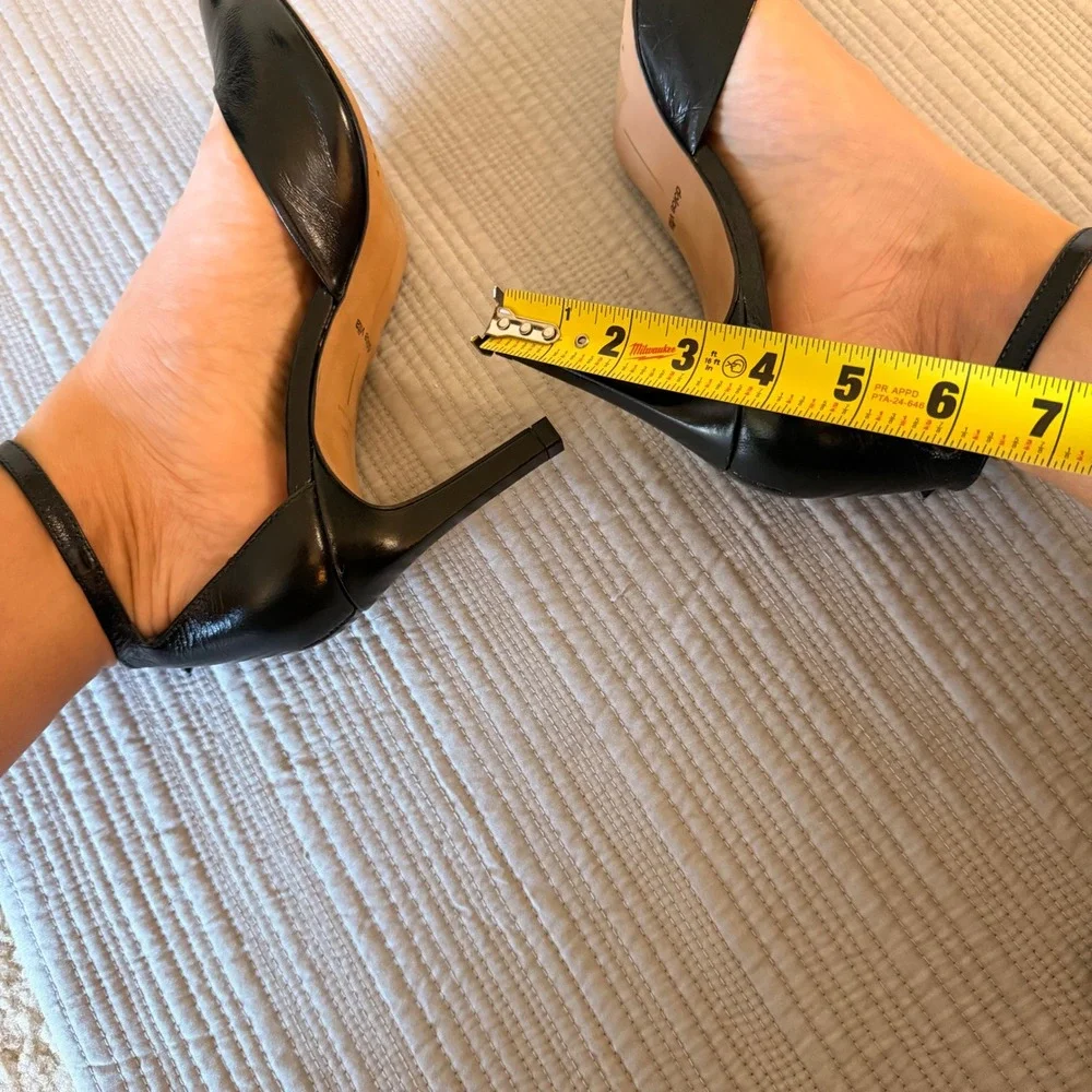 NEW Dolce Vita Women's Black Leather Square Peep Toe Ankle Strap Stiletto Heels
